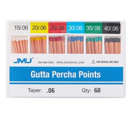 JMU Dental Gutta Percha Points .06 Taper, #15-40 Assorted, Spill-Proof Box, 60pcs