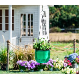 Melphoe 2 Pack Self Watering Hanging Planters Indoor Flower Pots, 6.5 Inch Outdoor Hanging Plant Pot Basket, Plant Hanger with 3Hooks Drainage Holes for Garden Home