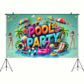 BlissYard Pool Party Backdrop Banner 71x43 inch Summer Hawaiian Party Decorations Hello Summer Tropical Seaside Island Backdrop Banner Hawaiian Outdoor Decorations Supplies
