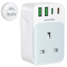UK to Australia Plug Adapter, Australian China Travel Adapter PD 35W USB C Fast Charge with 1 UK Socket and 4 USB Ports, AU Adaptor Plug from UK for Australia New Zealand China Fiji Argentina(Type I)