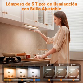 Luces Led para Cocina con Sensor 2Pzs 30cm,Lostrain Lampara Sensor de Movimiento Closet 3 Colores Recargable Brillo Ajustable,Luces Debajo del Gabinete Recargables con Iman Iluminación