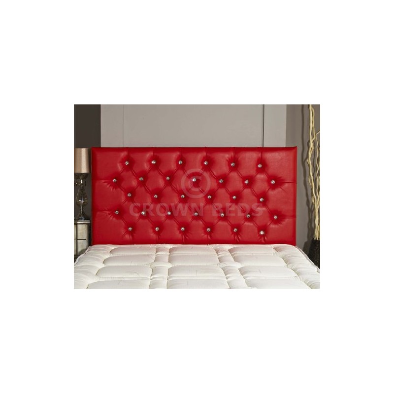 CROWNBEDSUK DIAMANTE FAUX LEATHER HEADBOARD (RED, 2FT6)