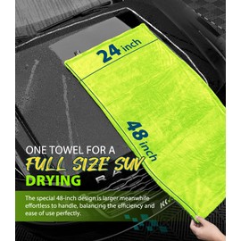 KKV Full-Sized SUV Drying Towel, 48”x24” Dual Sided Microfiber Car Cleaning Towel with Twisting Yarn Technique, 1400GSM Super Absorbent, Scratch-Free, Machine Washable (Darkgray-GreenYellow)