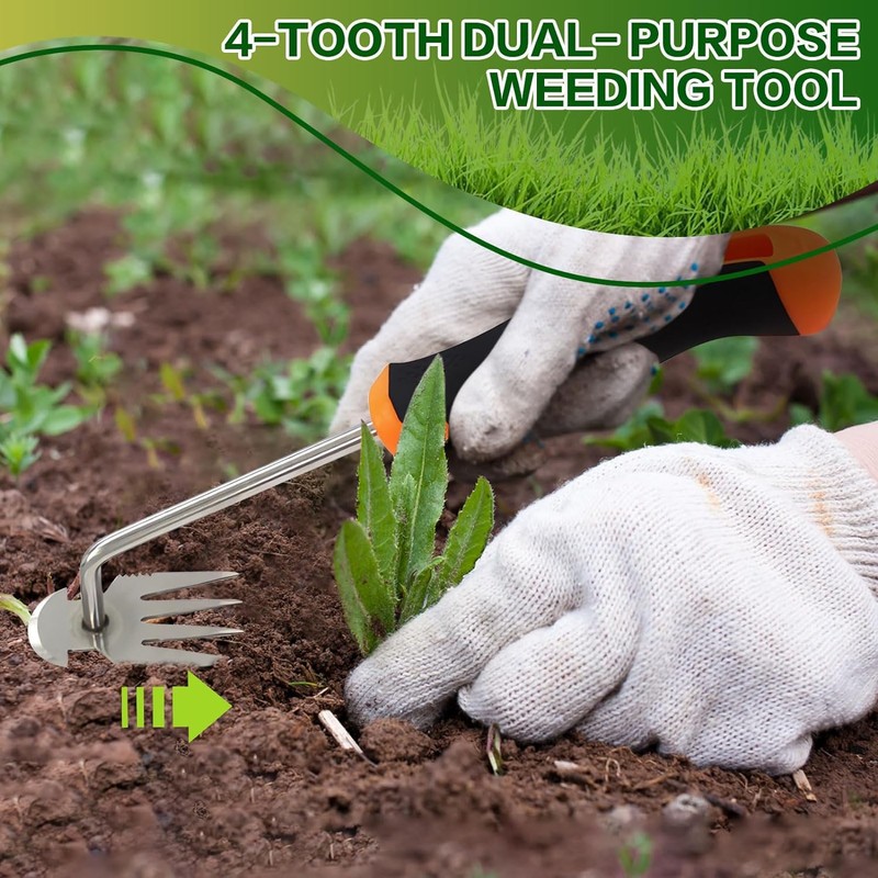 Gardena Garden Hand Weeder with Handle Rubber Handle, Premium Manganese