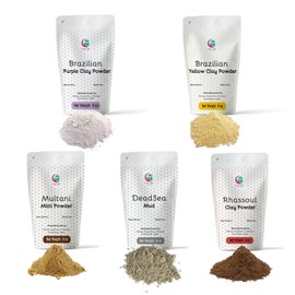 Pack of 5 Cosmetic Clay Powders | Clays for Soap Making and Mask Making | Multani Mitti, Rhassoul, Dead Sea Mud, Yellow & Purple Clay Powders | 8oz Each | Best Colorful Clays for DIY | Yogi’s Gift®