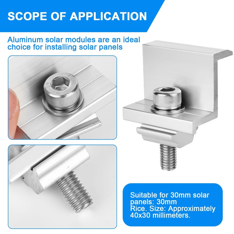 Solar Panel Bracket 4 Pieces 30 mm Solar End Clamp