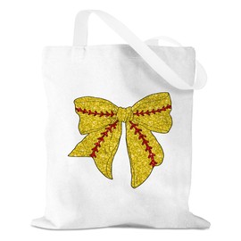 GHUSDFM Softball Gifts Bows Canvas Tote Bag, Softball Accessories for Girls Teen Friends Sister Friendship Anniversary Birthday Shoulder Bags Travel Vacation Beach Bags Shopping Reusable Grocery Bag
