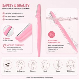 12pc Dermaplaning Face Razor Kit w/Scissor Comb, Peach Fuzz Grooming Pink