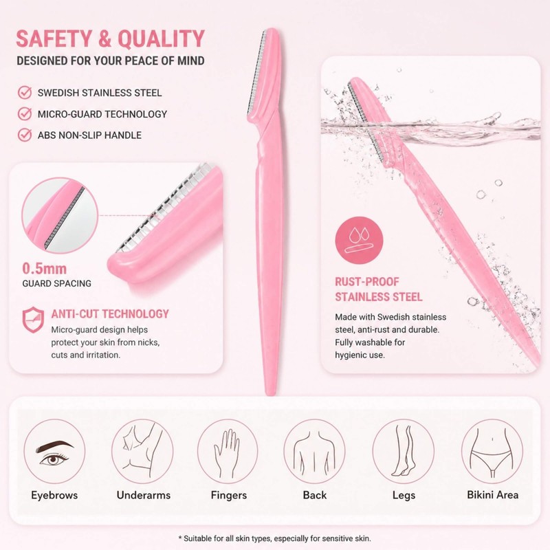 12pc Dermaplaning Face Razor Kit w/Scissor Comb, Peach Fuzz Grooming