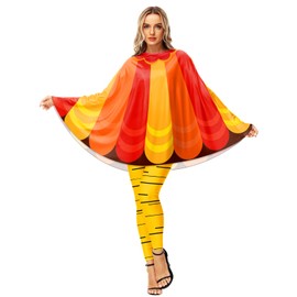 Thanksgiving Costume Adult Women Funny Cartoon Graphic Thanksgiving Poncho Cosplay Turkey Outfit