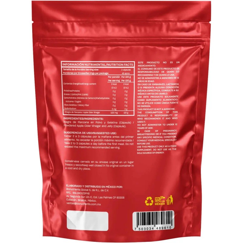Vinagre De Manzana 90 Cápsulas De 550mg. Nutrathy Sabor Sin