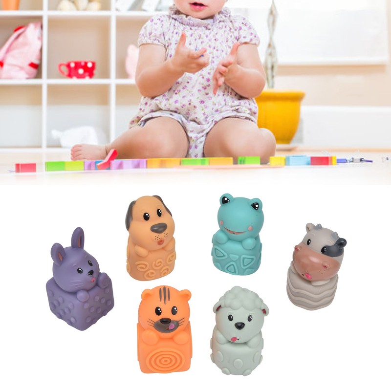 6pcs Baby Soft Blocks Animal Stacking Building Blocks Squeezing Teething