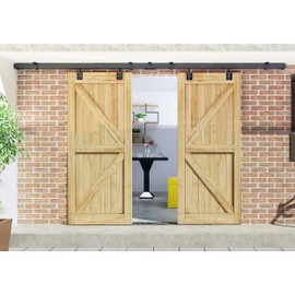 DIYHD 12FT Ceiling Mount Double Sliding Barn Door Hardware,Heavy Duty Box Track Kit for Exterior Use,Max Load 300lbs,Fit 2 X36 in Doors (Hardware Only,No Door)