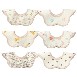 Premigood Bibs, Set of 6, Angels Smooth and Fluffy Air Gauze, Iron Wall Waterproof X Additive-Free, For Babies, Girls, Boys, Flower & Fruit Set of 6