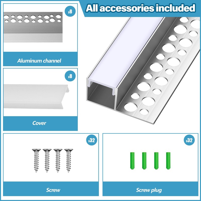 Glooglitter 8 Pcs 6.6ft/ 2 Meter Plaster in LED Channel