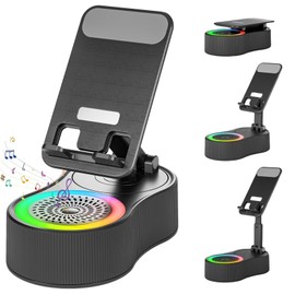 Luonaa Cell Phone Stand with Bluetooth Speaker - Multifunctional Adjustable Stand with Charging,Wireless Bluetooth Speaker with 360° Rotatable Phone Holder Compatible with Tablet for Home Desk (Black)