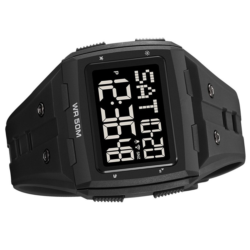 Digital Sports Watch Dual Time Display Night Light Adjustable TPR