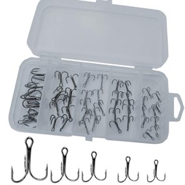 Drasry Juego de anzuelos triples de Pesca para Agua Salada, Agua Dulce, tamaño 1/0 a 16, Acero de Alto Carbono, Diferentes anzuelos de Pescado, 50 unids/Caja (50 Piezas Negro 8# - 16#)