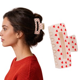 1Pcs Valentines Hair Claw Clips for Women Heart Hair Clips Non Slip Red Hearts Pattern Design Square Claw Clips Love Heart Hair Accessories for Thin Thick Hairs Valentines Decoration