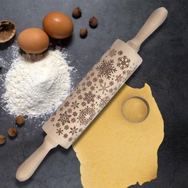 Rolling Pin Rolling Pin Rolling Pin Pasta Walker Decorative Rotating Wooden Snowflakes 39 cm