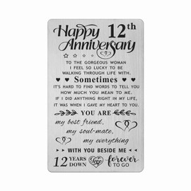 FALOGI 12th Wedding Anniversary Card Gifts for Wife, Happy 12 Year Anniversary Card, Metal Engraved Wallet Card