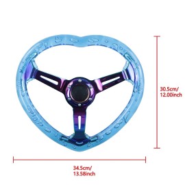 Unbranded JDM Universal Deep Dish VIP Heart Blue Crystal Bubble Neo Spoke Steering Wheel