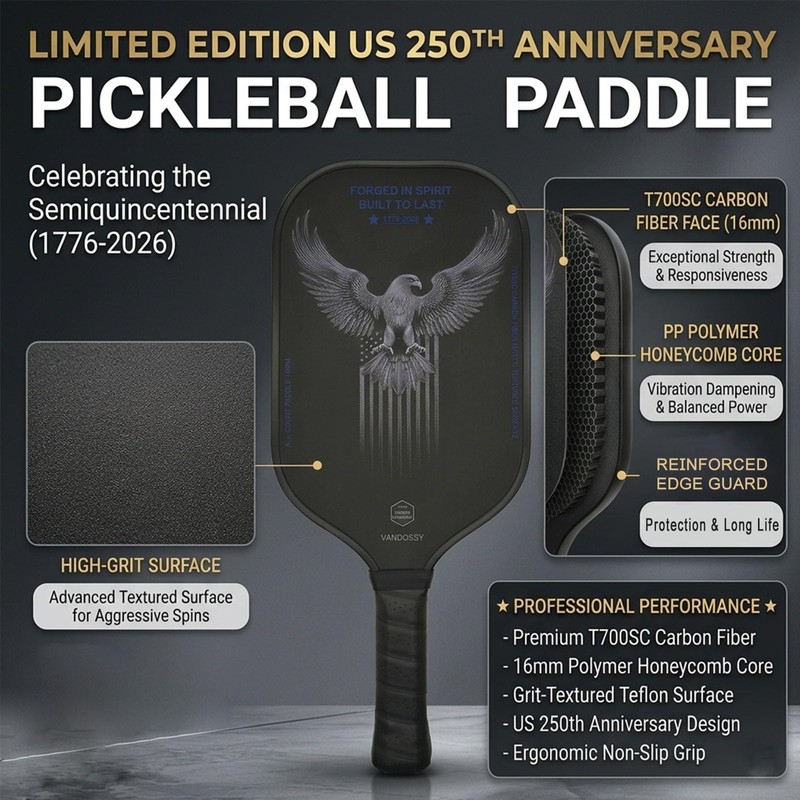 Pickleball Paddle, 250th Anniversary Edition, T700SC Carbon Fiber Face with