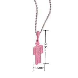 AOLIAY Women & Men Multicoloured Humanoid Shape Diamond Stainless Steel Necklace,Colourful Simulated Diamond Pendant,Cubic Zirconia Stones Necklace Accessories,Fashion Street Hip Hop Jewellery Pink