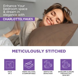 CharlottelyHues 1000 Thread Count Pillowcases Set of 2-100% Egyptian Cotton Pillow Cases with Long-Staple Combed Pillows for Sleeping, Soft & Silky Bed Pillow Cover (Beige, Standard/Queen)
