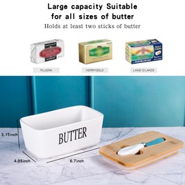 White Ceramic Butter Dish with Lid and Knife, Covered Butter Stick Holder Tray, Butter Storage Container for Fridge Kitchen Countertop