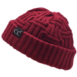 C.C Lightweight Roll-up Edge Winter Fisherman Beanie Men Women Unisex Stylish Plain Skull Hat Watch Cap (Burgundy)