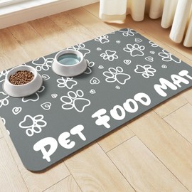 Pet Feeding Mat, Absorbent Cat Dog Mat for Food and Water Bowls Floors, No Stains Quick Dry Cat Dog Feeding Water Bowl Mats for Sloppy Drinkers, Pet Feeding & Watering Supplies (Grey, 12"x 20")