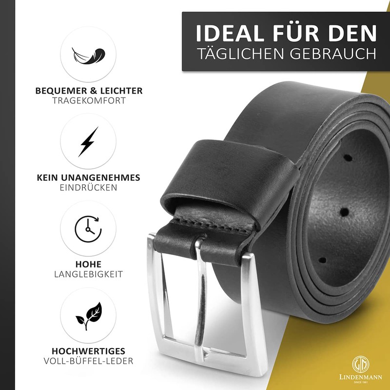 LINDENMANN Men's Leather Belt 40 mm Wide Belt Full Cowhide