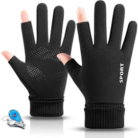 KXF Winter Warm Fingerless Gloves For Men Women Windproof Thermal Gloves with Thick Velvet Liner Lengthen Knit Cuff Fingerless Touchscreen Gloves Handwarmers Mittens For Cycling Running