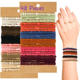 48-Piece Hair Ties No Damage, Boho Hair Bands for Women Multi-Color Elastic Ponytail Holders for Thick and Thin Hair