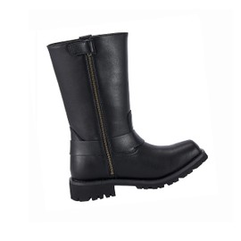 GARGOYLE BELLS Mens Harness Straps Motorcycle Leather Boots Black Waterproof Biker Boots For Men- Low Heel Riding Boots