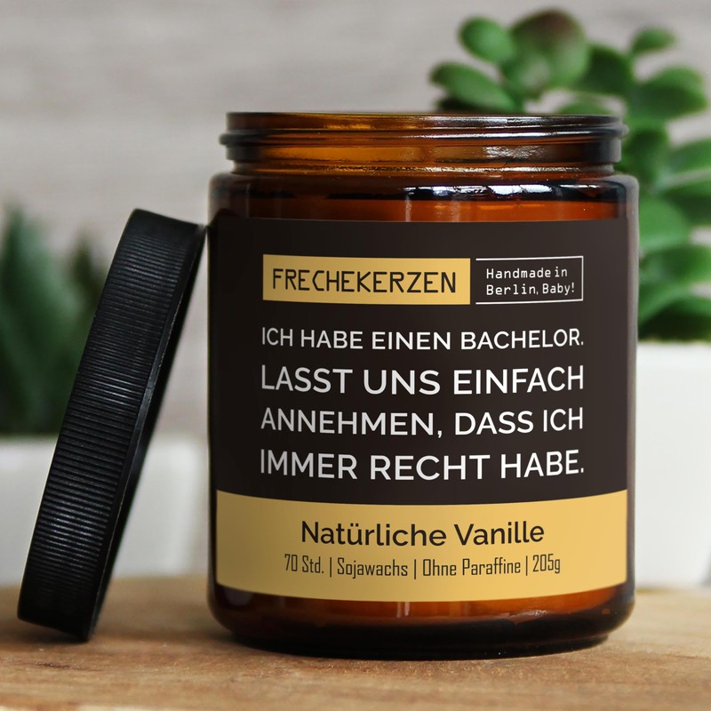 Lustige Duftkerze mit Spruch zum Bachelor & Master | Handgemacht