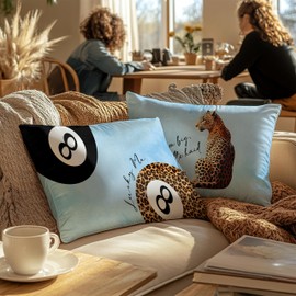 FITIE Blue Leopard Cheetah Pillow Covers 12x20 Double-Sided Set of 2,Trendy Funky Leopard Lucky 8 Ball Cheetah Lumbar Throw Pillow Covers,Blue Preppy Room Decor,Leopard Decor,Cheetah Print Room Decor