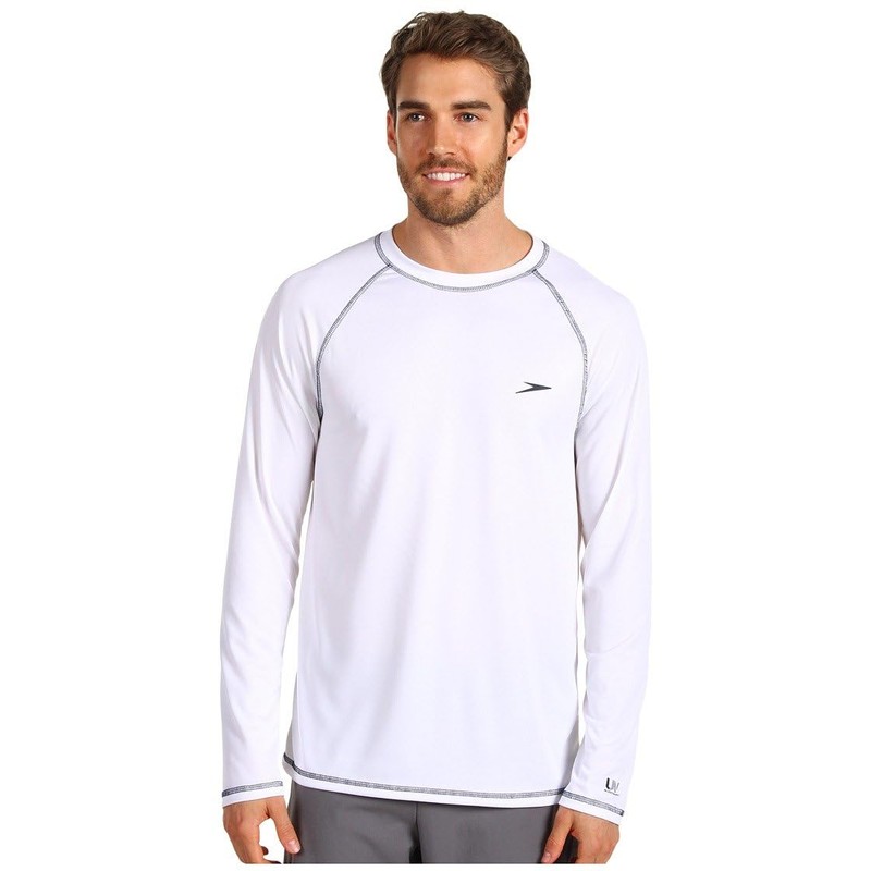Speedo Men's UPF 50+ Easy Long Sleeve Rashguard Swim Tee,White,XX-Large