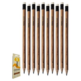YOUCedar Wooden Graphite Lead Pencils with Rubber Tipped, Pack of 10, Ideal for Write Draw Sketch, Pencils for School Office Home Use, iZOFAX Black Ball Pen