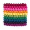 Unbranded Set of 4 Square Rainbow Stripe Pompom Coasters