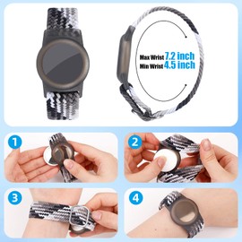 Bracelet for Kids Compatible with AirTag, Nylon Stretch Braided Air Tag Wristband, Protective Case for Airtag GPS Tracker Holder, Adjustable Elastic Watch Band for Toddler Child Elder (Black & White)