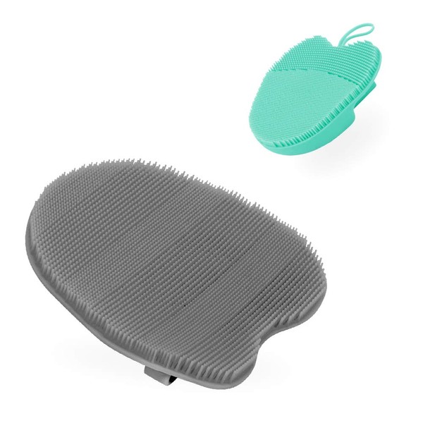 INNERNEED Soft Silicone Face Brush Cleanser and Massager Manual Cleansing Scrubber, with Silicone Body Brush Shower Scrubber (Gray+Blue)