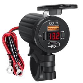 Motorcycle USB Charger for Phone, 3 Ports 78W Dual PD3.0 & QC3.0 Motorcycle Phone Charger with Voltmeter & Switch, Waterproof Motorcycle Accessories 12V USB Outlet for All Cellphone, Tablet, GPS