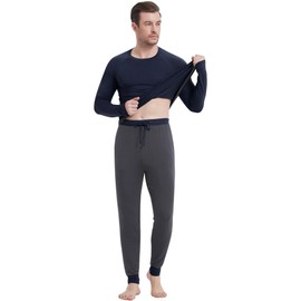 NACHILA Men's Pajamas-Viscose Made from Bamboo,Long Sleeve Pjs Soft Pants Pajama Sets Stretchy Sleepwear with Pockets Navy Blue/Charcoal X-Large