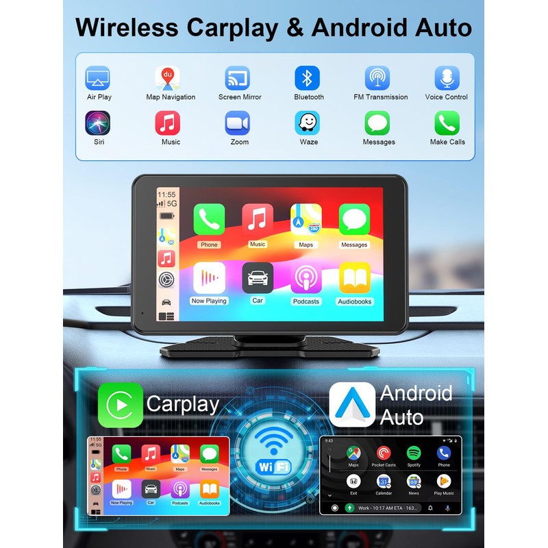 Apple Carplay Screen for Car, 7" HD Portable Car Stereo