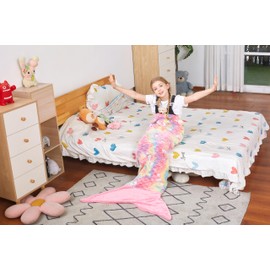 Catalonia Classy Glow in The Dark Mermaid Tail Blanket, Soft Warm Plush Fleece Sleeping Bag, Cuddly Blanket, 155 x 50 cm, Fish Scale Pattern, Unicorn