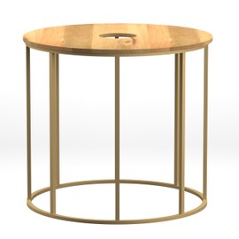 The Urban Port Orb Side End Table - Round Natural Mango Wood Top with Brass Powder Coated Open Frame, 19 Inch