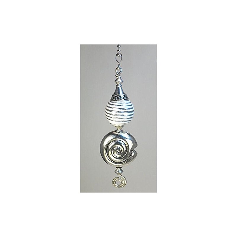 White with Silver Fabric Sphere and Silver Swirl Shell Ceiling