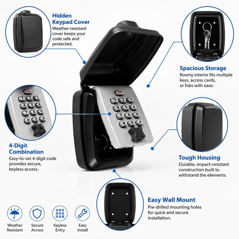 Wall Mounted Key Lock Box for Home & Office –